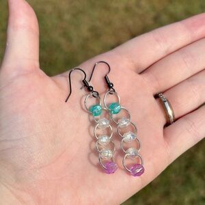 Silver and Multicolor Beaded Earrings